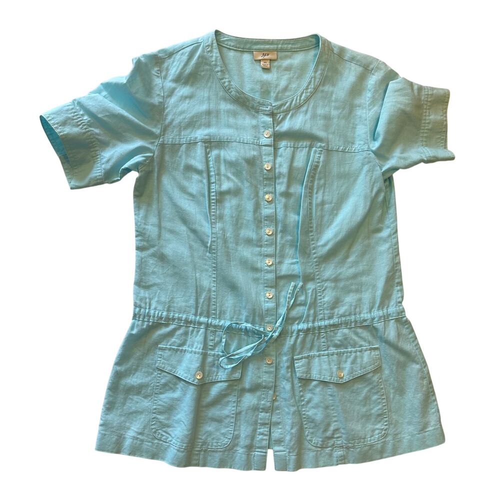 J. Jill light blue Linen Cotton Blend Swing Baby Doll Top Blouse xsmall beach